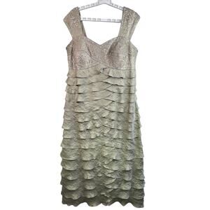 Ignite Evenings By Carol Lin Gold Beaded Designer Cocktail Dress Size 16 W